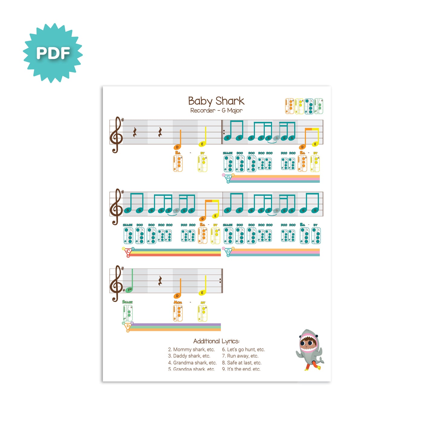 Baby Shark for Recorder - G Major Sheet Music