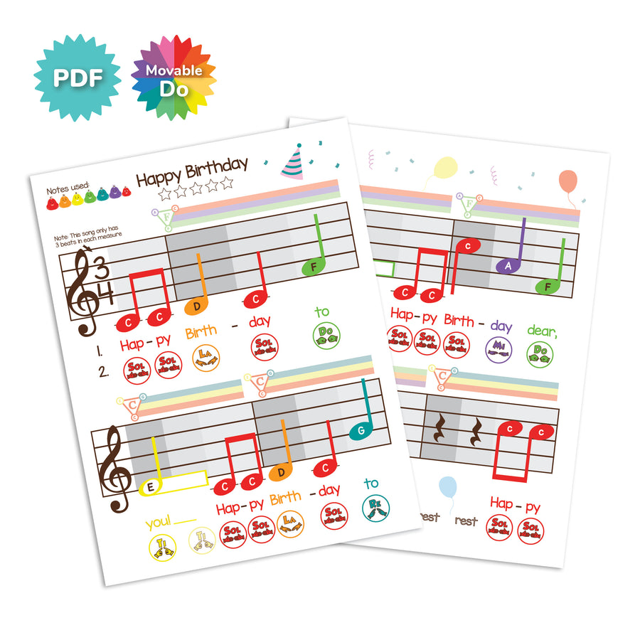 *FREE* Happy Birthday - F Major Large Note Moveable & Fixed Do Sheet Music