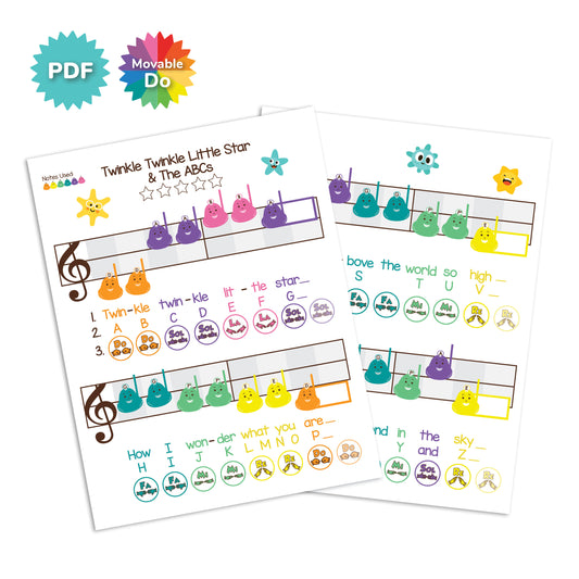Twinkle Twinkle Little Star & The ABC's - D Major Large Note Moveable Do Sheet Music