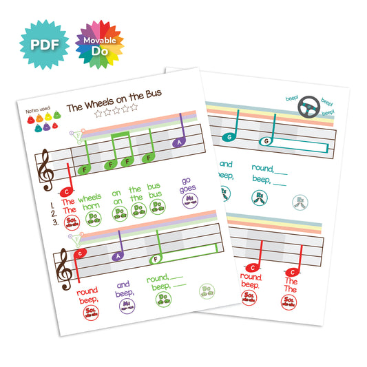 Wheels On The Bus - F Major Large Note Moveable Do Sheet Music