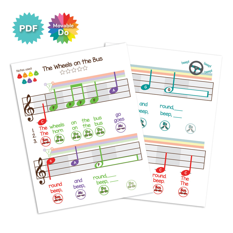 Wheels On The Bus - F Major Large Note Moveable Do Sheet Music