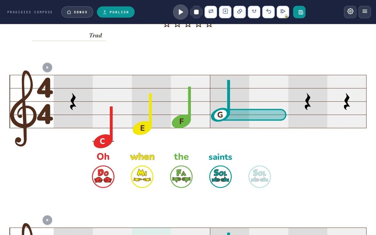 The Prodigies Compose editor playing a song in color