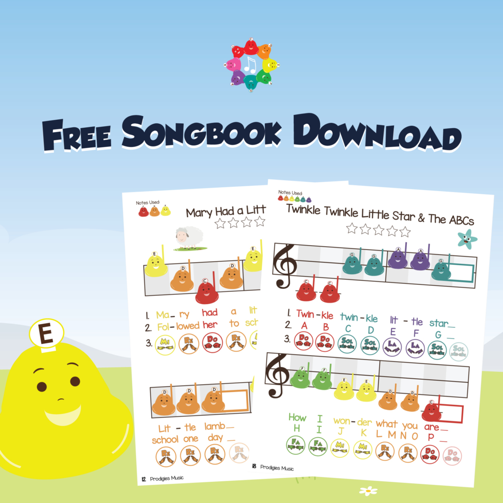Download our best selling songbook FREE to help your kids discover the language of music with 14 colorful and easy to read songs!